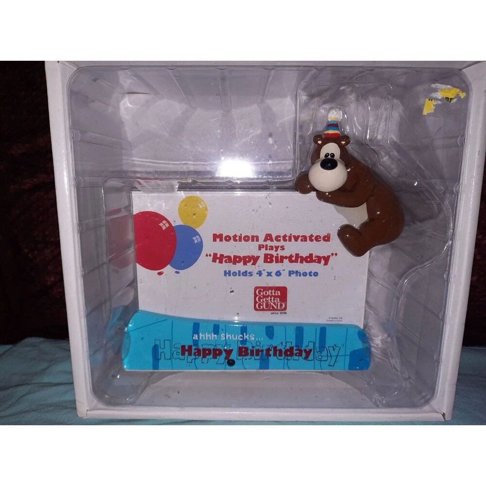 HAPPY BIRTHDAY BEAR FRAME MOTION ACTIVATED PLAYS MUSIC NEW CHILD PHOTO 4" × 6"